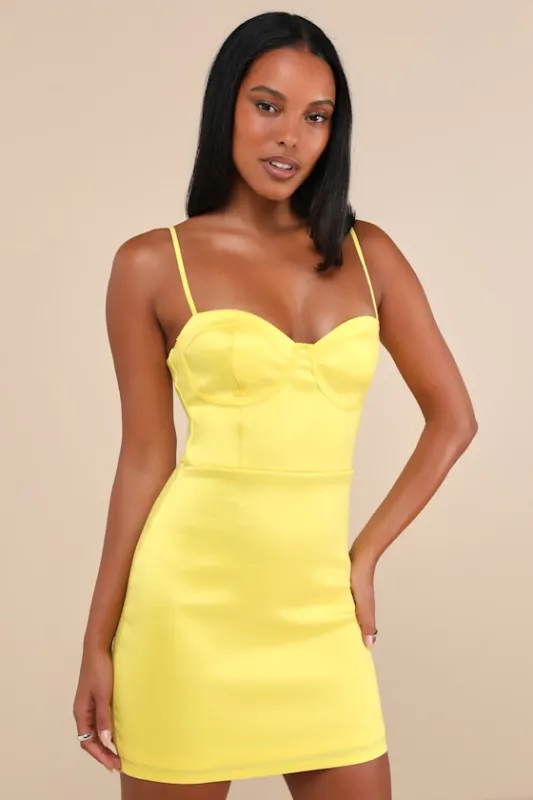Brilliant Flirt Neon Yellow Taffeta Bustier Mini Bodycon Dress made by Lulus