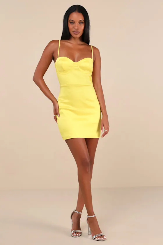 Brilliant Flirt Neon Yellow Taffeta Bustier Mini Bodycon Dress sold by Lulus product image thumbnail 3