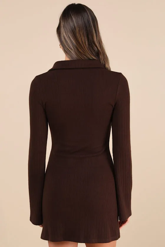 Cuddly Sweetness Brown Button-Front Sweater Mini Dress sold by Lulus product image thumbnail 3