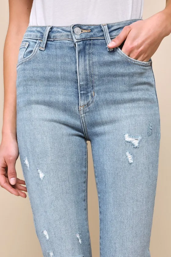 Extra Trendy Distressed Light Wash High-Waisted Slim Leg Jeans sold by Lulus product image thumbnail 2
