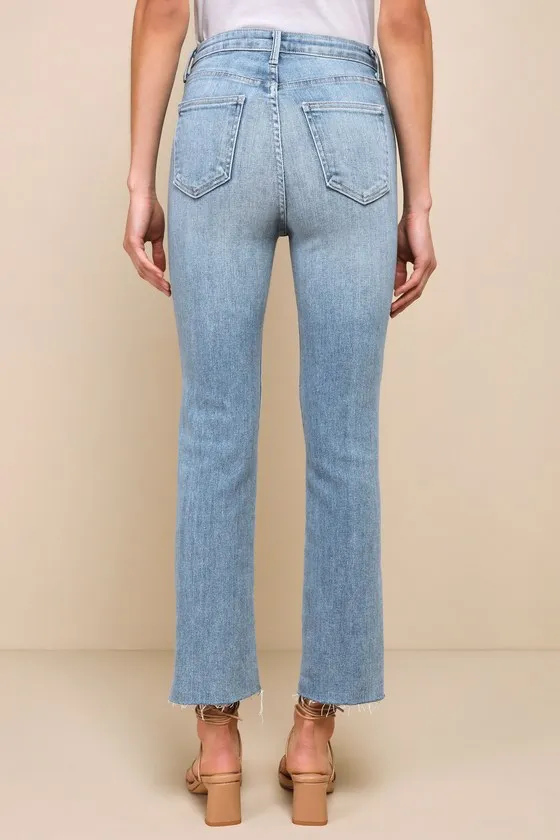 Extra Trendy Distressed Light Wash High-Waisted Slim Leg Jeans sold by Lulus product image thumbnail 4