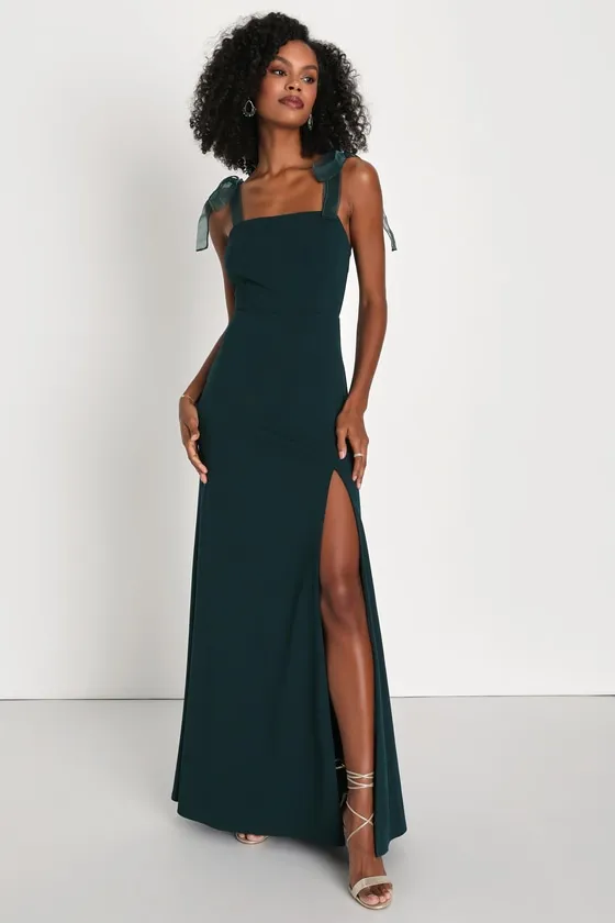 Beloved Elegance Emerald Green Tie-Strap Mermaid Maxi Dress sold by Lulus