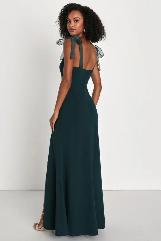 Beloved Elegance Emerald Green Tie-Strap Mermaid Maxi Dress sold by Lulus product image thumbnail 2