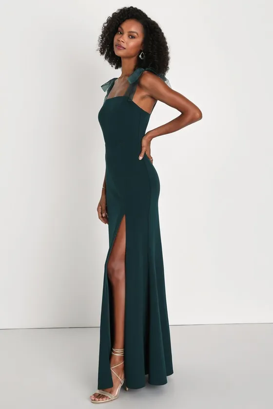 Beloved Elegance Emerald Green Tie-Strap Mermaid Maxi Dress sold by Lulus product image thumbnail 4