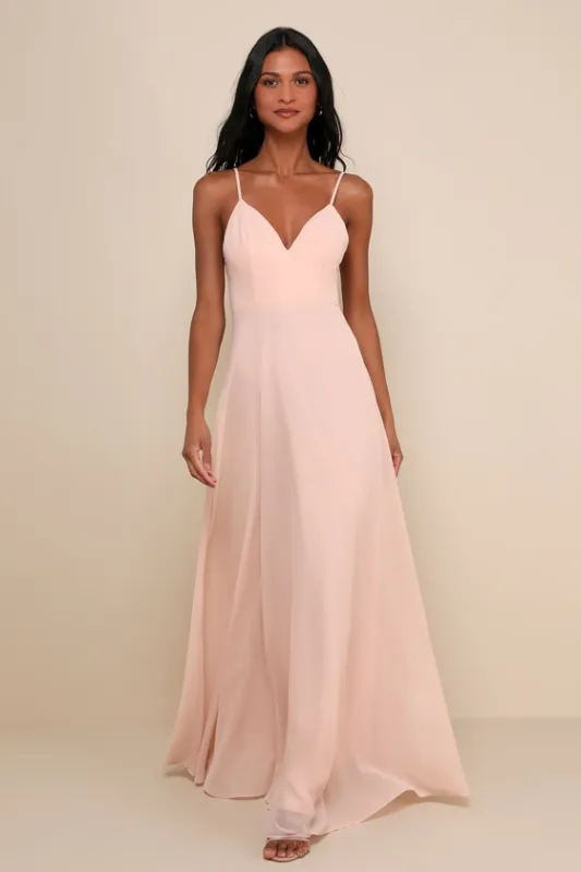Romantic Ways Blush Pink Lace Button Back Maxi Dress sold by Lulus