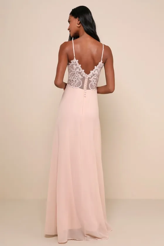 Romantic Ways Blush Pink Lace Button Back Maxi Dress sold by Lulus product image thumbnail 2