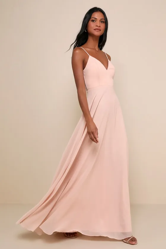 Romantic Ways Blush Pink Lace Button Back Maxi Dress sold by Lulus product image thumbnail 3