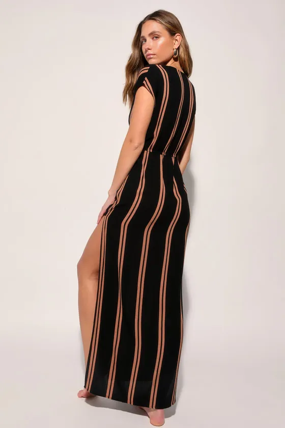 Coastal Grooves Black and Brown Striped Swim Cover-Up sold by Lulus product image thumbnail 3