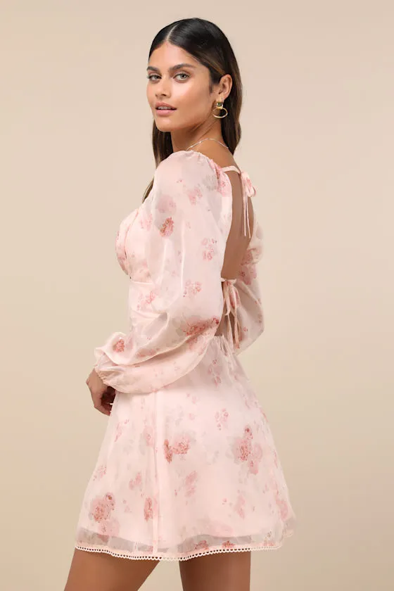 Lovely Poise Light Pink Floral Tie-Back Long Sleeve Mini Dress sold by Lulus product image thumbnail 2