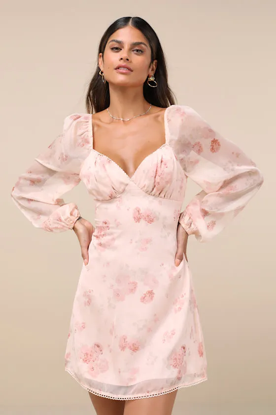 Lovely Poise Light Pink Floral Tie-Back Long Sleeve Mini Dress sold by Lulus product image thumbnail 3