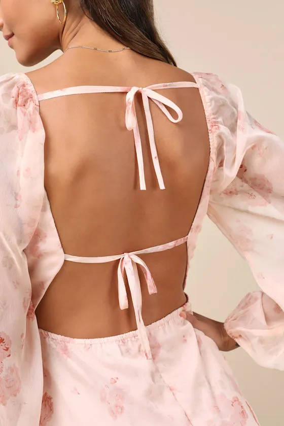 Lovely Poise Light Pink Floral Tie-Back Long Sleeve Mini Dress sold by Lulus product image thumbnail 4