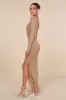 Sultry Glamour Beige Mesh Rhinestone Backless Maxi Dress sold by Lulus