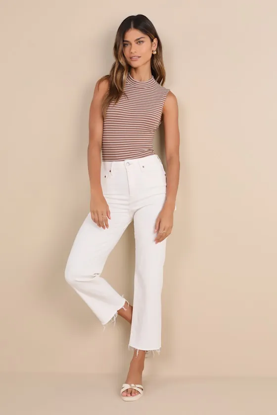 Elevated Selection Brown Striped Mock Neck Sleeveless Bodysuit sold by Lulus product image thumbnail 4