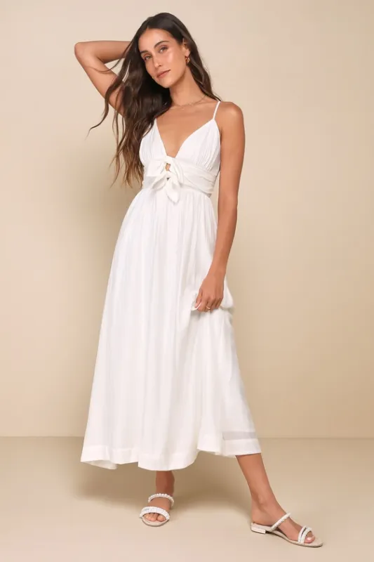 Extravagant Cutie White Bow Sleeveless Midi Dress sold by Lulus