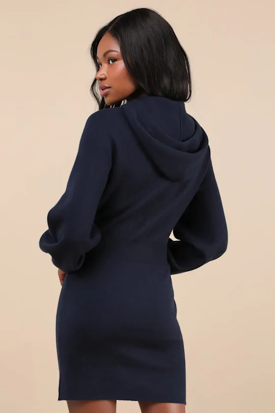 Laidback Moments Navy Blue Hooded Sweater Mini Dress sold by Lulus product image thumbnail 3