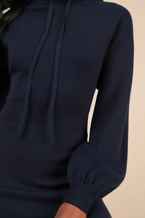 Laidback Moments Navy Blue Hooded Sweater Mini Dress sold by Lulus product image thumbnail 4