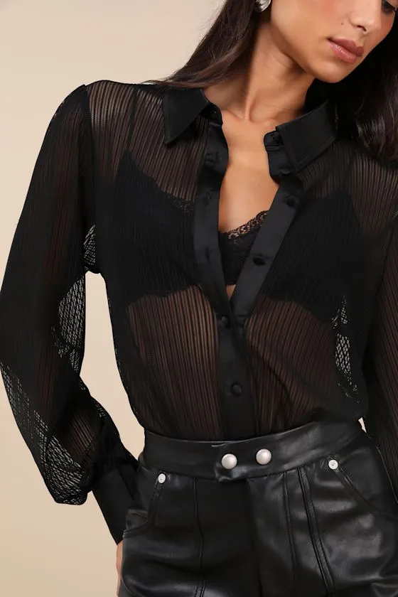 Convincing Choice Black Sheer Button-Up Bodysuit sold by Lulus product image thumbnail 4