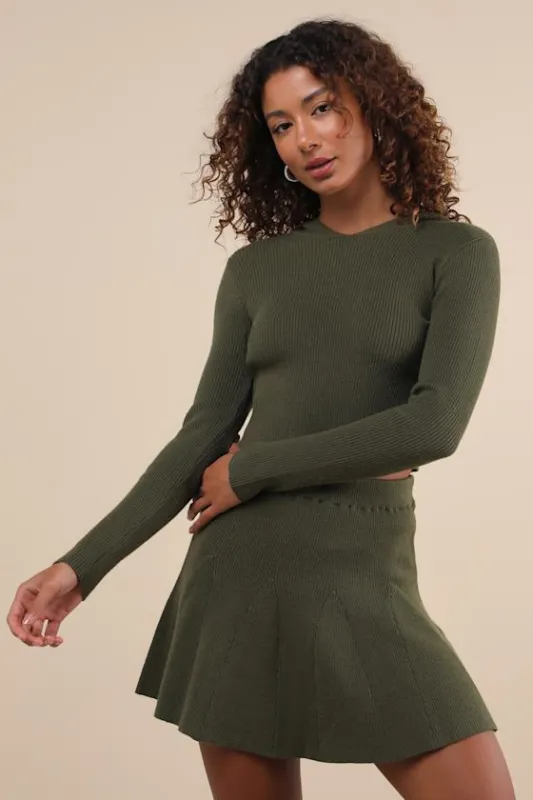 Delightful Duo Olive Ribbed Hooded Two-Piece Sweater Mini Dress sold by Lulus