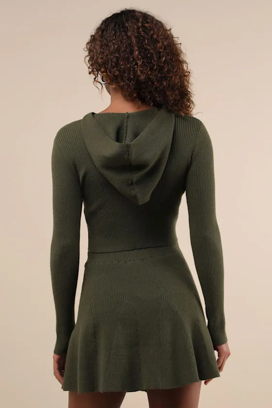 Delightful Duo Olive Ribbed Hooded Two-Piece Sweater Mini Dress sold by Lulus product image thumbnail 2