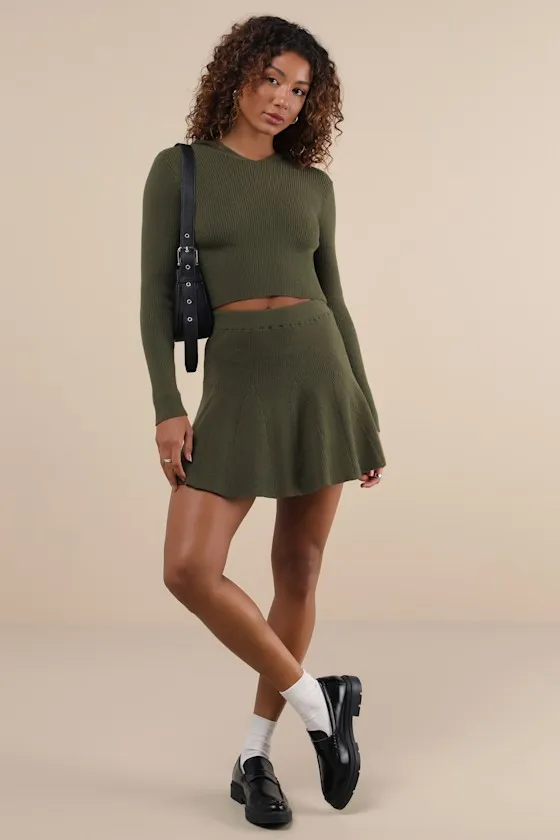 Delightful Duo Olive Ribbed Hooded Two-Piece Sweater Mini Dress sold by Lulus product image thumbnail 3