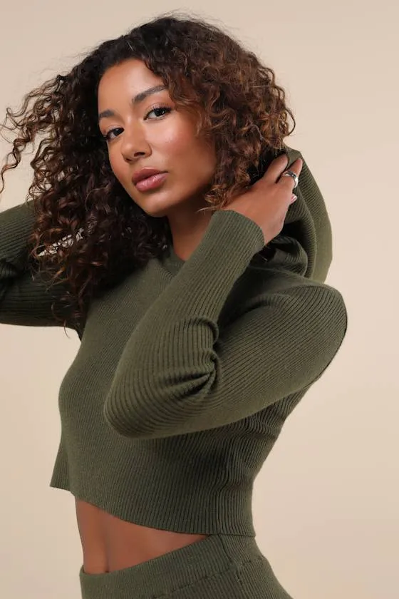Delightful Duo Olive Ribbed Hooded Two-Piece Sweater Mini Dress sold by Lulus product image thumbnail 4