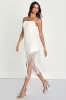 Famous Love White Sleeveless Fringe Bodycon Midi Dress sold by Lulus