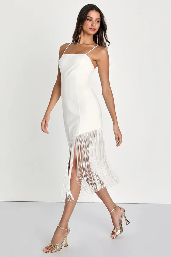 Famous Love White Sleeveless Fringe Bodycon Midi Dress sold by Lulus product image thumbnail 2