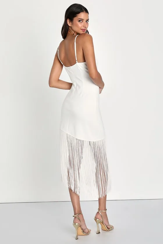 Famous Love White Sleeveless Fringe Bodycon Midi Dress sold by Lulus product image thumbnail 4