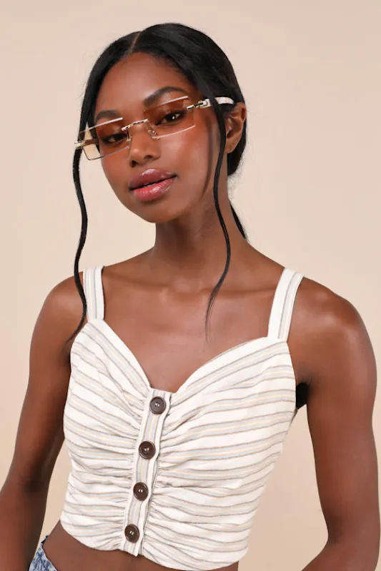 Icon Attitude Gold and White Marbled Rectangle Sunglasses sold by Lulus