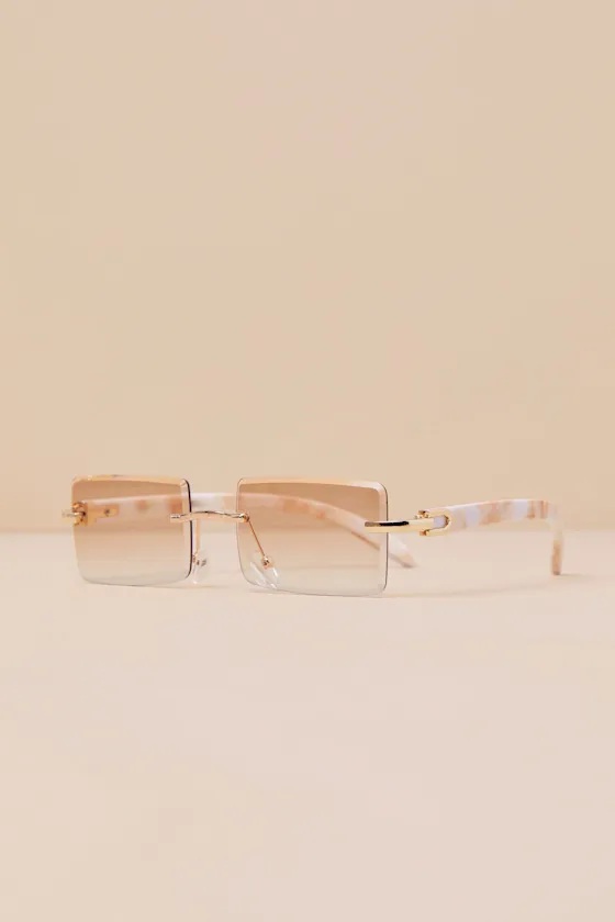 Icon Attitude Gold and White Marbled Rectangle Sunglasses sold by Lulus product image thumbnail 2