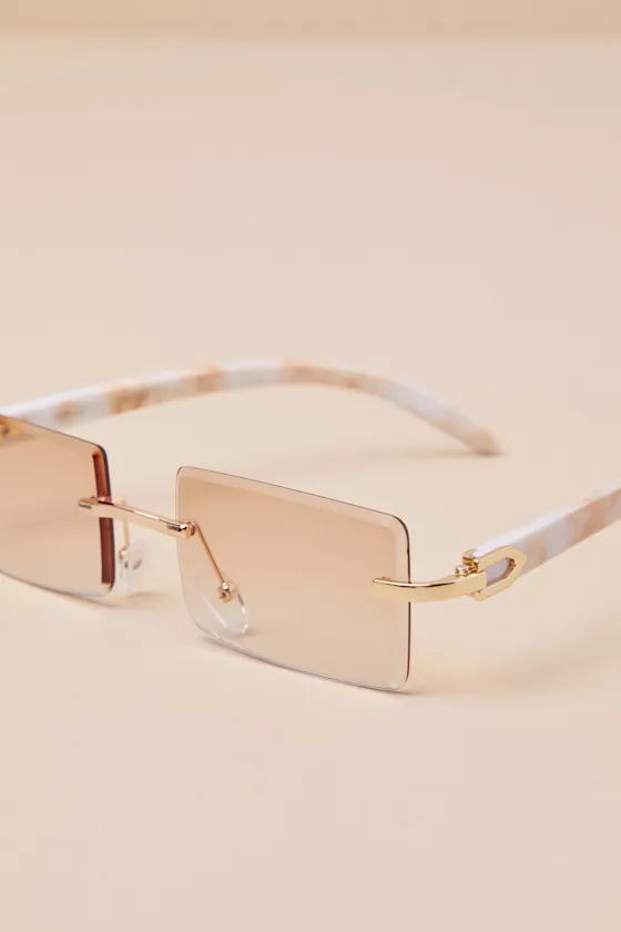 Icon Attitude Gold and White Marbled Rectangle Sunglasses sold by Lulus product image thumbnail 3