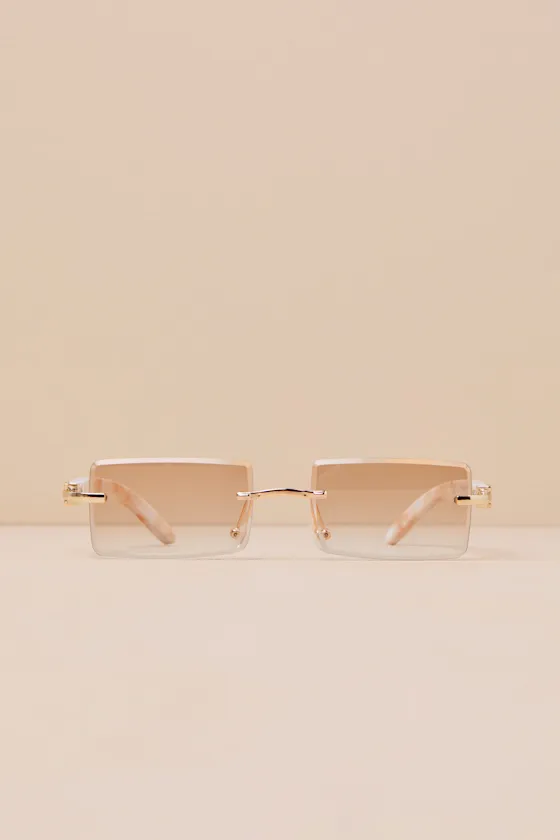 Icon Attitude Gold and White Marbled Rectangle Sunglasses sold by Lulus product image thumbnail 4