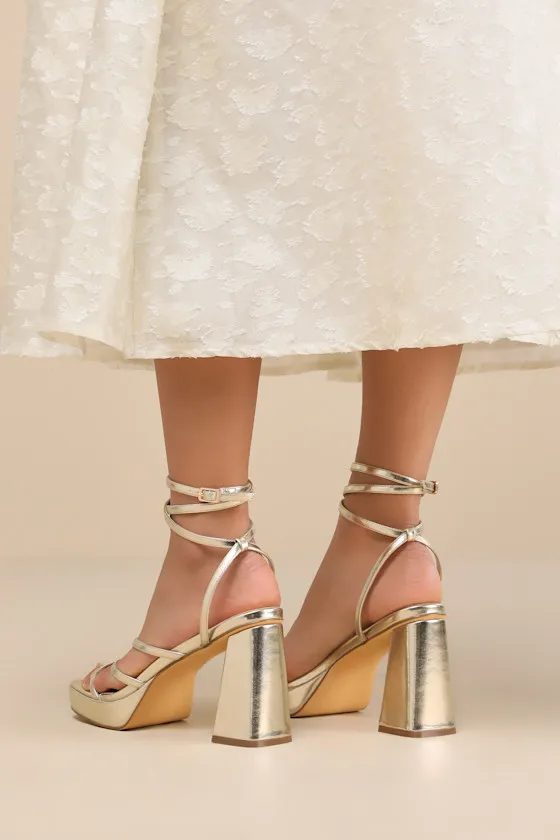 Antonnia Gold Strappy Platform Lace-Up High Heel Sandals sold by Lulus product image thumbnail 2