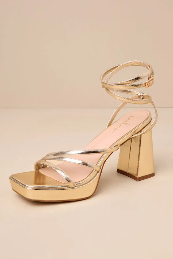 Antonnia Gold Strappy Platform Lace-Up High Heel Sandals sold by Lulus product image thumbnail 3