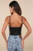 Sleek Vibes Black Vegan Leather V-Neck Sleeveless Bodysuit sold by Lulus