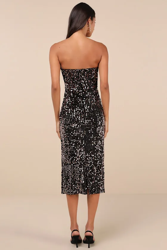 Extravagant Vibes Black and Bronze Velvet Sequin Midi Dress sold by Lulus product image thumbnail 2