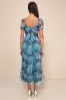 Lovely Statement Teal Blue Floral Organza Tie-Back Midi Dress sold by Lulus
