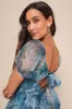 Lovely Statement Teal Blue Floral Organza Tie-Back Midi Dress sold by Lulus