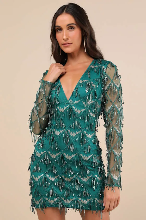 Playful Composure Green Fringe Sequin Mini Dress sold by Lulus