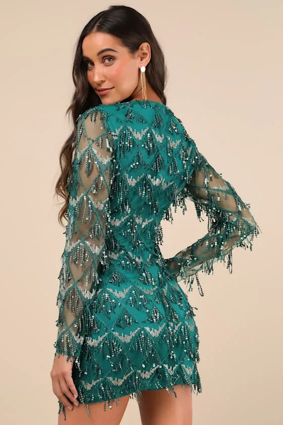 Playful Composure Green Fringe Sequin Mini Dress sold by Lulus product image thumbnail 2