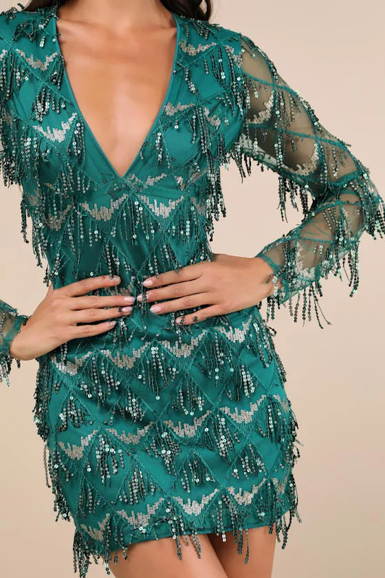 Playful Composure Green Fringe Sequin Mini Dress sold by Lulus product image thumbnail 4
