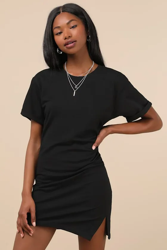 Effortless Approach Black Ruched Short Sleeve Mini Dress sold by Lulus product image thumbnail 2