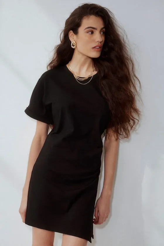 Effortless Approach Black Ruched Short Sleeve Mini Dress sold by Lulus product image thumbnail 3