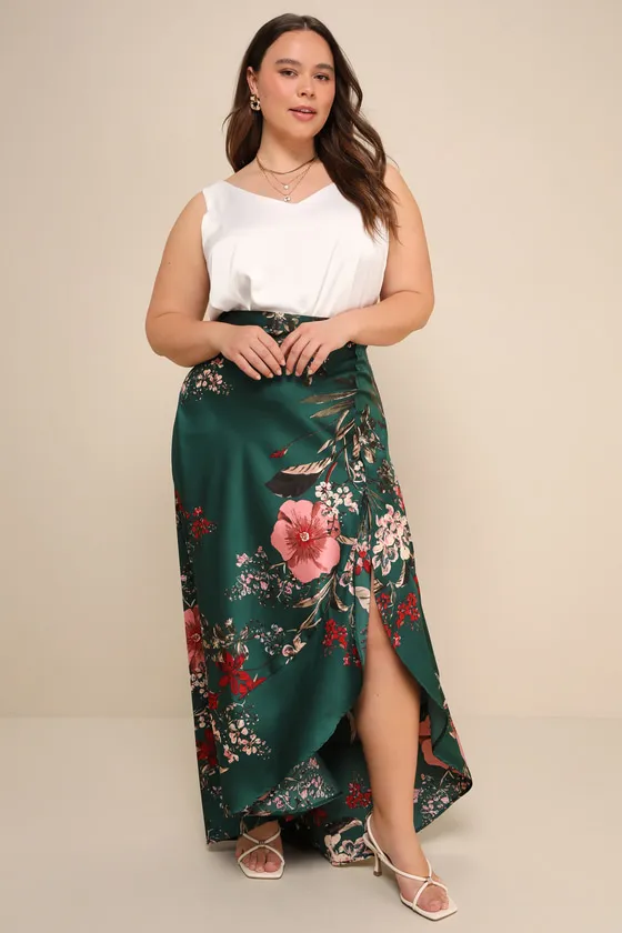Superbly Stunning Emerald Green Floral Print Satin Maxi Skirt sold by Lulus product image thumbnail 2