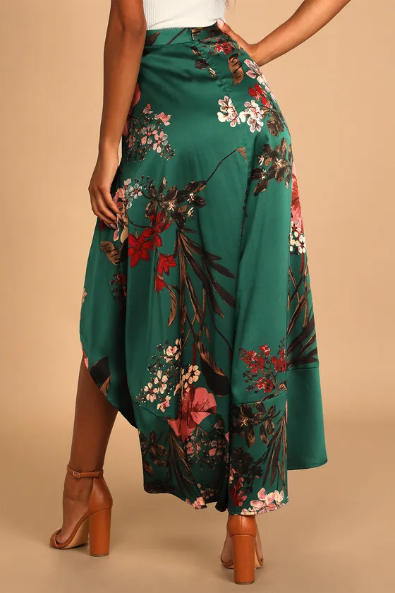 Superbly Stunning Emerald Green Floral Print Satin Maxi Skirt sold by Lulus product image thumbnail 4