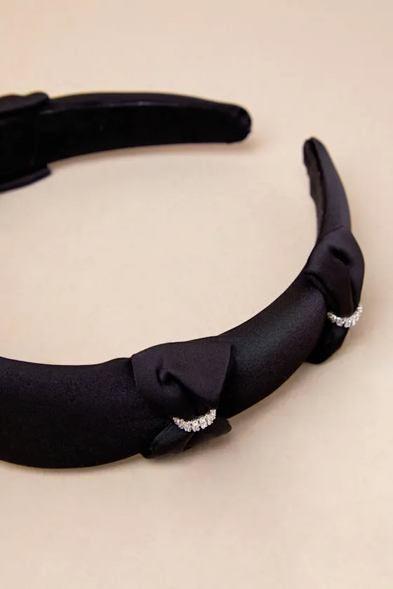Precious Always Black Satin Rhinestone Bow Headband sold by Lulus product image thumbnail 2