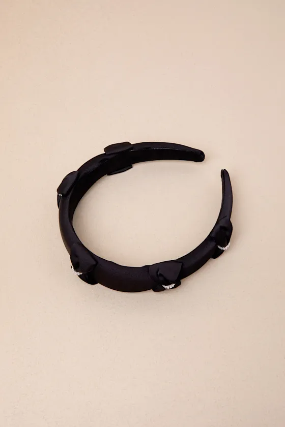 Precious Always Black Satin Rhinestone Bow Headband sold by Lulus product image thumbnail 3