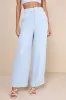 Chic and Sophisticated Light Blue Tweed Wide-Leg Pants sold by Lulus