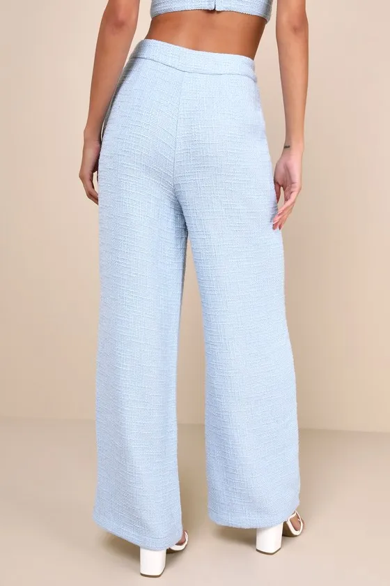 Chic and Sophisticated Light Blue Tweed Wide-Leg Pants sold by Lulus product image thumbnail 3