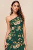 Elegant Admiration Emerald Green Floral One-Shoulder Maxi Dress sold by Lulus